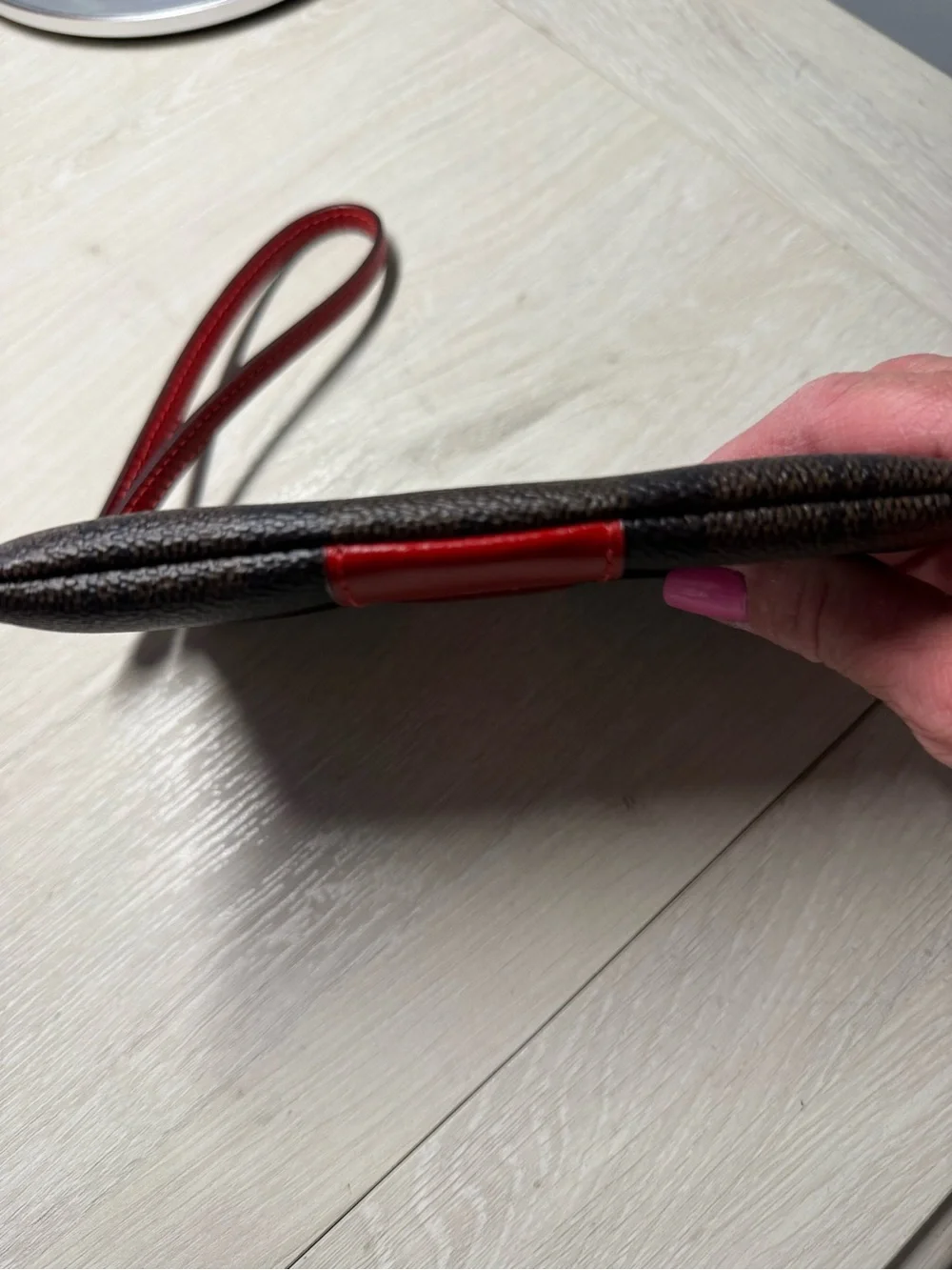 Coach Brown Signature Wristlet with Red Center Stripe - Picture 3 of 5